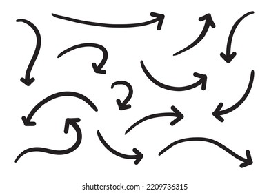 hand drawn arrow set. Doodle vector illustration.