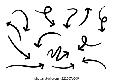 hand drawn arrow set. Doodle vector illustration.