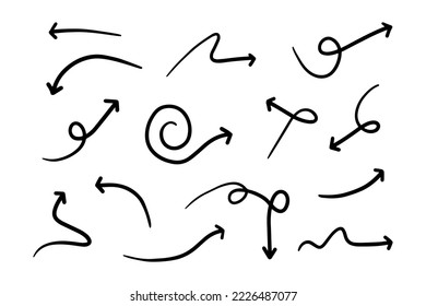conjunto de flecha dibujado a mano. Ilustración del vector Doodle.
