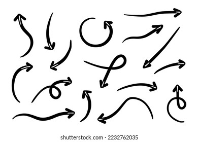 hand drawn arrow set. Doodle vector illustration.