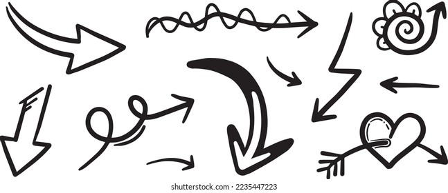 handgezeichneter Pfeil. Doodle, Vektorgrafik.