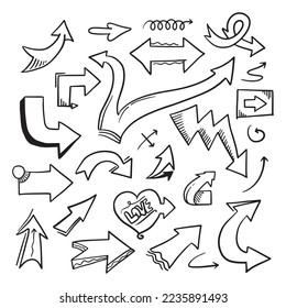 hand drawn arrow set. Doodle vector illustration.