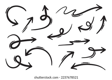 hand drawn arrow set. Doodle vector illustration.