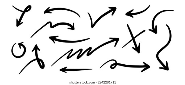hand drawn arrow set. Doodle vector illustration.