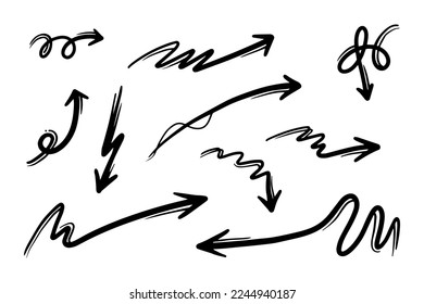 hand drawn arrow set. Doodle vector illustration.