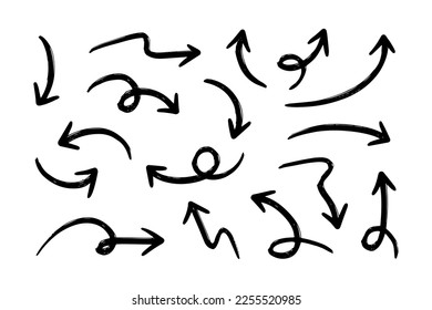 conjunto de flecha dibujado a mano. Ilustración del vector Doodle.