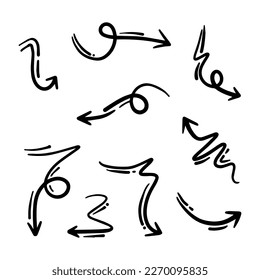 hand drawn arrow set. Doodle vector illustration.