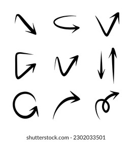 hand drawn arrow set. Doodle vector illustration. eps 10.