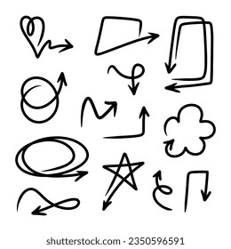 conjunto de flecha dibujado a mano. Ilustración del vector Doodle. 10.