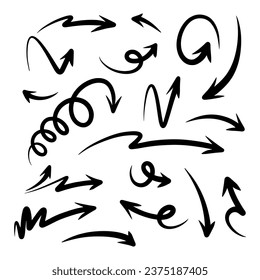 hand drawn arrow set. Doodle illustration.