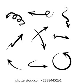 conjunto de flecha dibujado a mano. Ilustración del doodle.