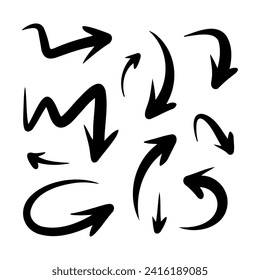 conjunto de flecha dibujado a mano. Ilustración del doodle.