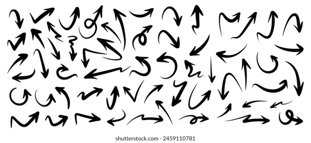 conjunto de flechas dibujadas a mano. Ilustración de garabato.