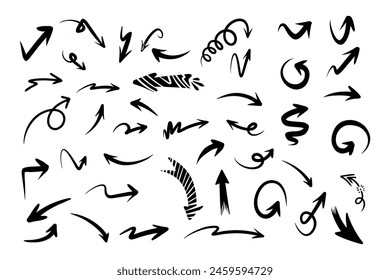 hand drawn arrow set. Doodle illustration.