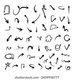 conjunto de flechas dibujadas a mano. Ilustración de garabato.