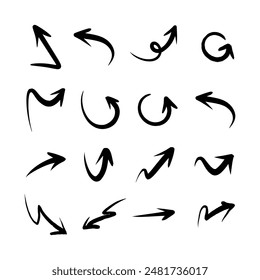 hand drawn arrow set. Doodle illustration.