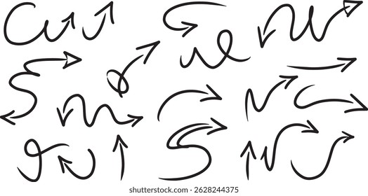 Hand Drawn Arrow Set Elegant Curved Arrows on White Background