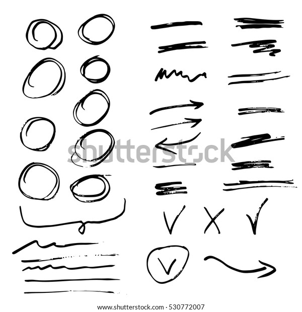 Hand drawn arrow set, Ã?Â�ircle elements.\
Business doodle. Hand drawn sketch. Signs isolated on white\
background. Vector\
illustration.