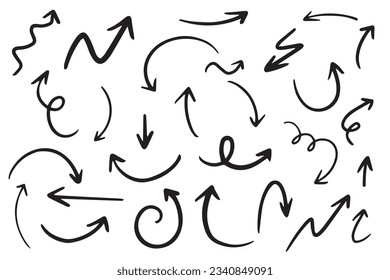 Hand drawn arrow set. EPS 10 vector illsutration. Black arrows clipart.