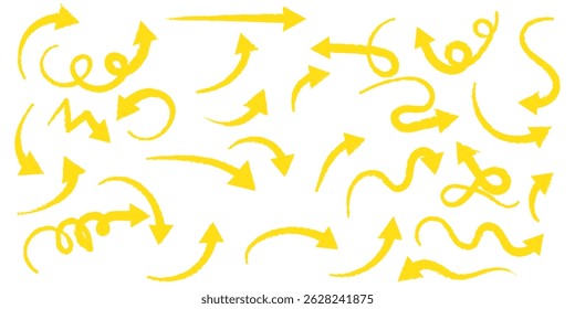 Conjunto de flechas dibujadas a mano con diseño de flechas curvas, rectas, punteadas y arremolinadas, Vector de flecha para diseño creativo, presentaciones, infografías y fines decorativos