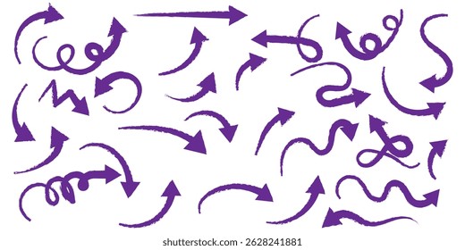 Hand drawn arrow set featuring curved, straight, dotted, and swirled arrows design, arrow vector for creative design, presentations, infographics, and decorative purposes
