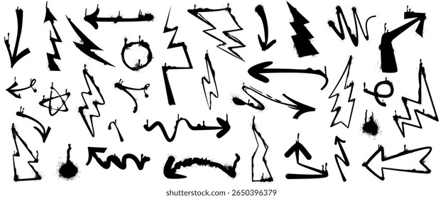 Hand drawn arrow set featuring curved, straight, dotted, and swirled arrows design, arrow vector for creative design, presentations, infographics, and decorative purposes
