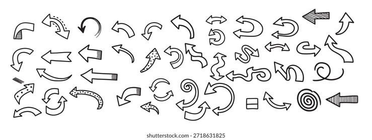 hand drawn arrow set featuring curved straight dotted and