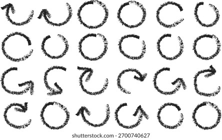 Hand Drawn Arrow Set with Grunge Texture and Circular Motion Concepts for Creative Projects and Design