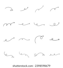 Hand drawn arrow set isolated vector illustration on white background.
