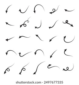 Hand drawn arrow set isolated on white background.