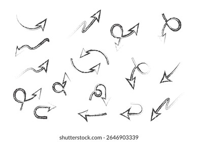 Hand Drawn Arrow Set with Mixed Styles Including Dotted Curved Swirled and Straight Arrows for Creative Design Projects black and white arrow icon set