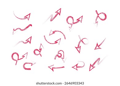 Hand Drawn Arrow Set with Mixed Styles Including Dotted Curved Swirled and Clean Line Art Style for Infographics Diagrams and Flowcharts.
