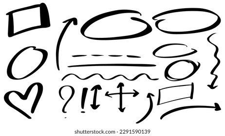 hand drawn arrow set on transparent background. vector