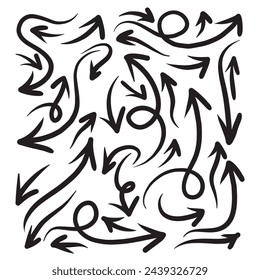 hand drawn arrow set on white background. vector illustration.