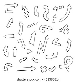 Hand drawn arrow set, outline style, vector illustration graphic