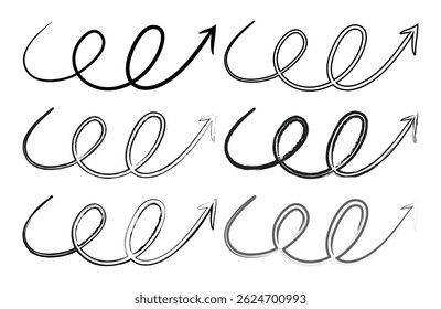 Conjunto de flechas dibujadas a mano, conjunto de pinceles, conjunto de flechas, conjunto de flechas de pinceles, conjunto de flechas de boceto trenzado y en bucle