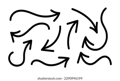 Hand drawn arrow set. Sketch arrow design for business plan and education isolated on white background. Collection of pointers. Vector illustration