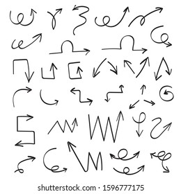 Hand drawn arrow set. Sketched arrows isolated on white background. Doodle drawing