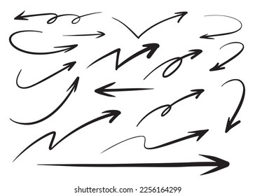 hand drawn arrow set, vector illustration.Black arrow handwriting style