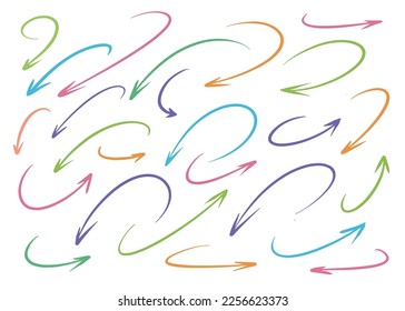 hand drawn arrow set, vector illustration.Colorful arrow handwriting style