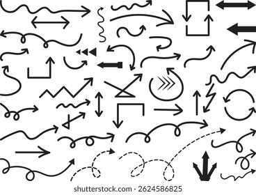 Hand drawn arrow set vector illustration graphic resource elements various shapes