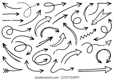 Conjunto de flechas dibujadas a mano - Colección de Vector de garabatos incompletos