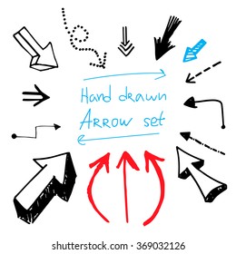 Hand drawn arrow set in vector for website design cursors and landing pages sqeeze pages and draw attention to sign up, leads concept