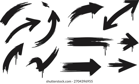 Formas de flecha dibujadas a mano punteros de trazo de pincel Elementos de tinta de estilo grunge bosquejo Vector símbolos gráficos