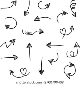 Dibujado a mano boceto de flecha aislado sobre fondo blanco. Señal de dirección de estilo Doodle hecha con pluma o marcador, ideal para infografía, presentación o Elementos de diseño creativos.