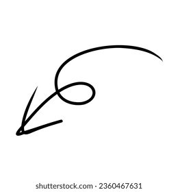Flecha dibujada a mano. Flecha ondulada del pincel del marcador de esbozo. Ilustración vectorial a mano alzada aislada en fondo blanco.