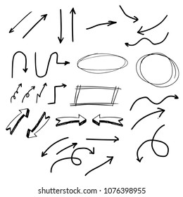 Hand drawn arrow sketch set.