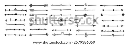 Hand drawn arrow text divider fancy grunge style. Graffiti minimalistic ornament underline strokes decoration for journal, diary scrapbooking.