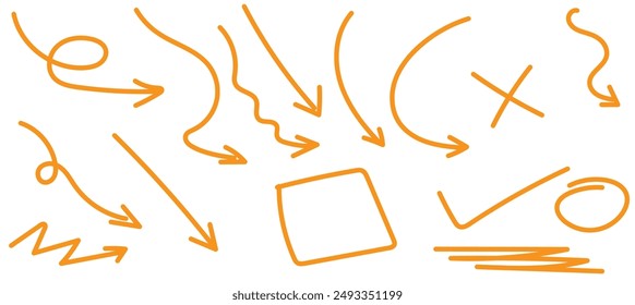 Hand drawn arrow. Vector doodle icon. Vector illustration. PNG.