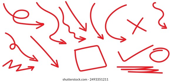 Hand drawn arrow. Vector doodle icon. Vector illustration. PNG.